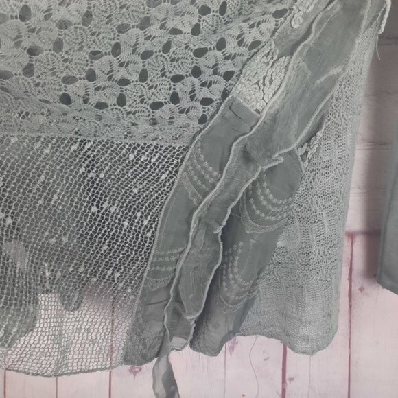 Simply Couture Lace Blouse Long Sleeve Cowl Neck Chiffon Layers Shirt - Picture 7 of 14